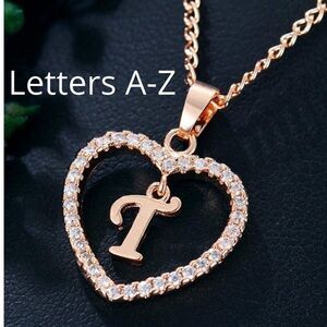 Rose gold initial heart necklace Letter A - Z